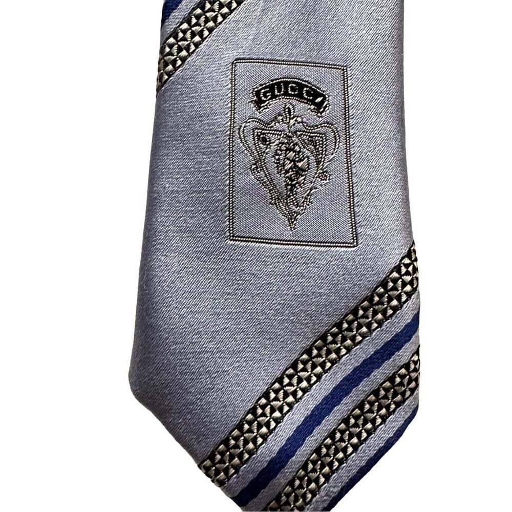 Gucci Blue, Pattern Print Silk Patterned Tie - Picture 6 of 7